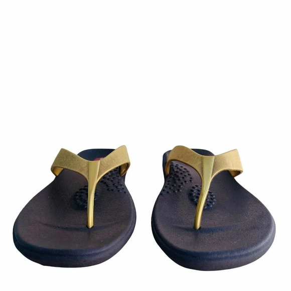 Okabashi Women’s Size L Gold Waterproof Rubber Comfort Flip Flops Sandals - Picture 1 of 5